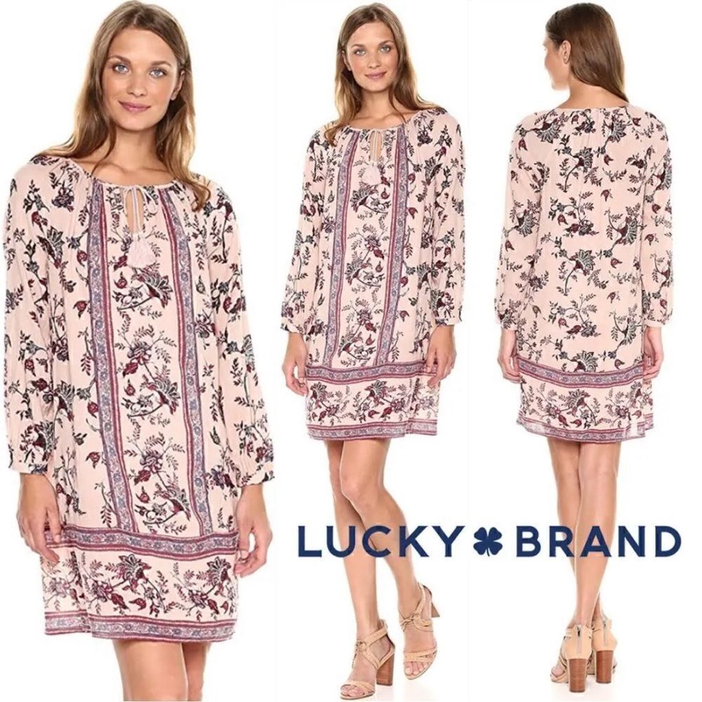 Lucky brand long sleeve boho floral dress size large‎